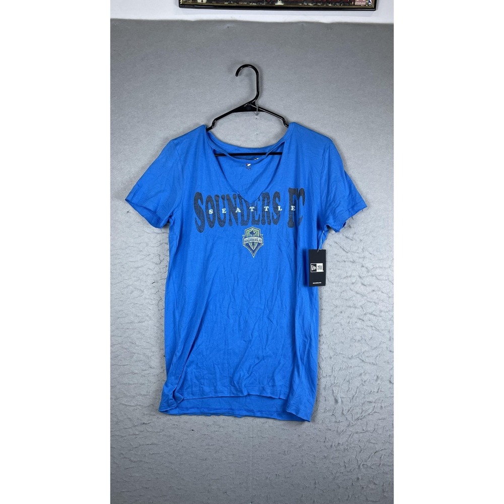Seattle Sounders FC Shirt Womens Medium Blue MLS Soccer New Era V Neck Tee